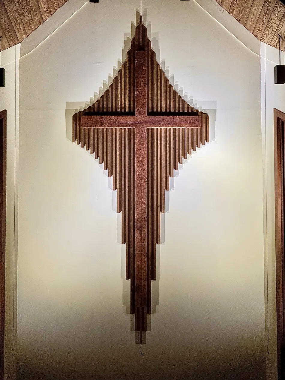 The 18-foot cross at the altar of Lithia Springs Methodist Church